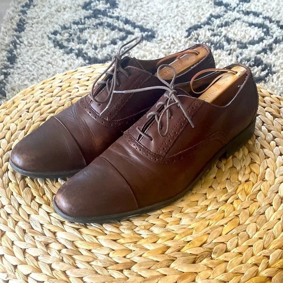 Original Penguin Premium Brown Leather Oxfords - Picture 1 of 8